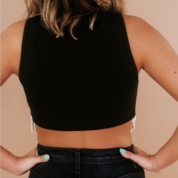 “Rockin Rhinestone” black crop tank with rhinestone hem - Picture 2 of 2